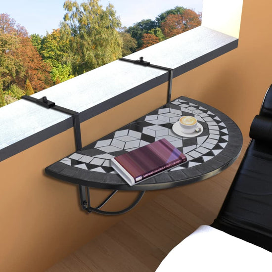 Balkontafel hangend mozaïek zwart en wit MeubelReus