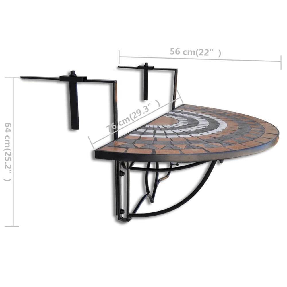 Balkontafel hangend mozaïek terracottakleurig en wit MeubelReus