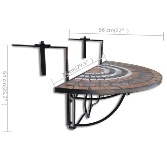 Balkontafel hangend mozaïek terracottakleurig en wit MeubelReus