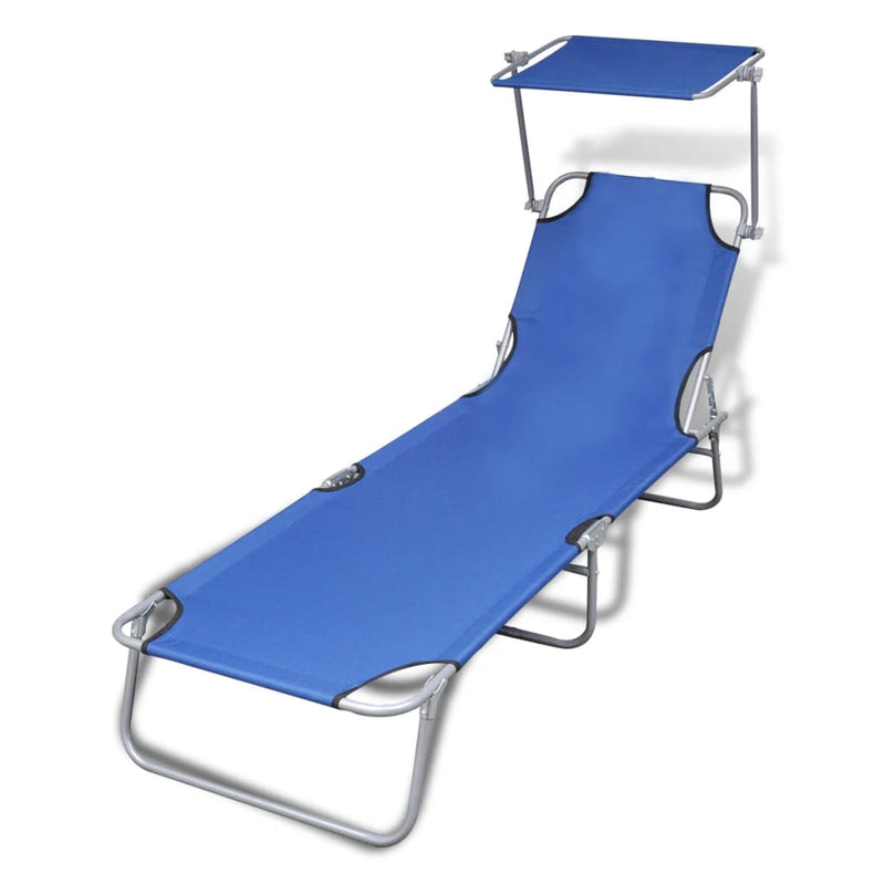 Ligbed inklapbaar met luifel staal en stof blauw MeubelReus