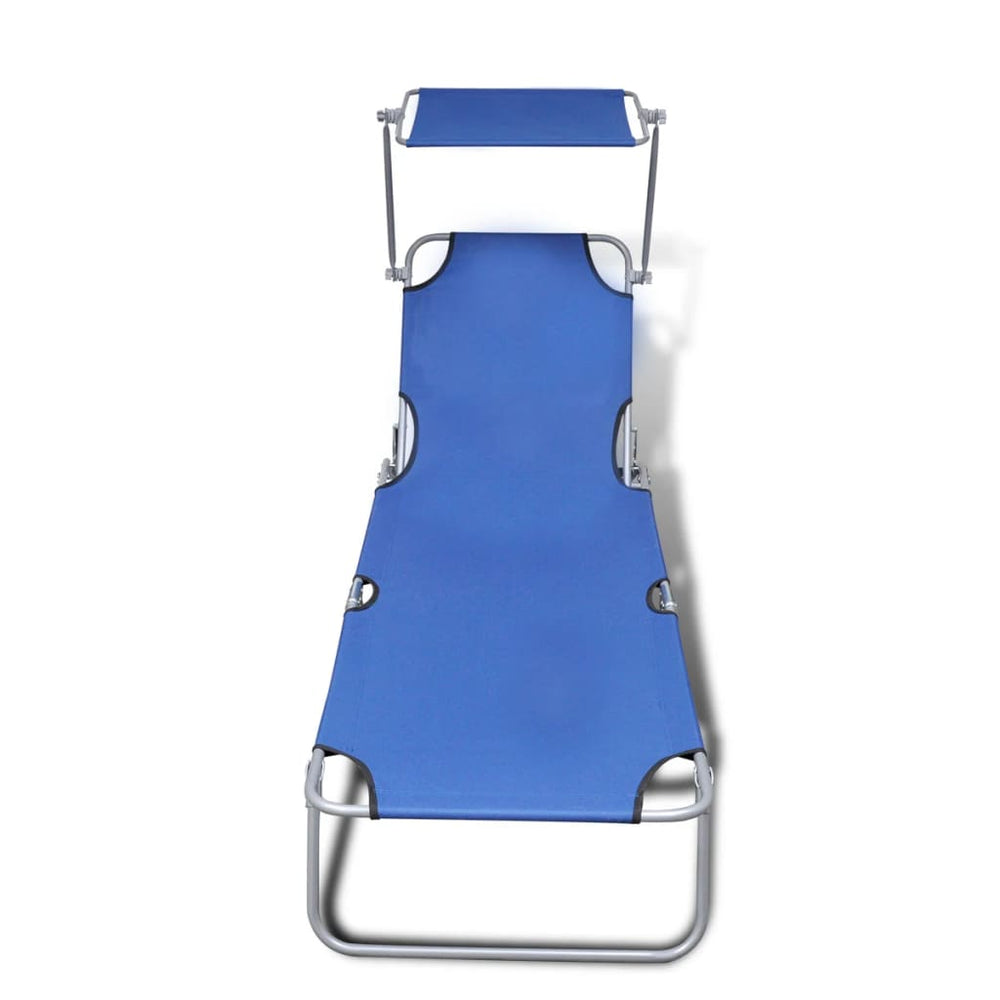 Ligbed inklapbaar met luifel staal en stof blauw MeubelReus