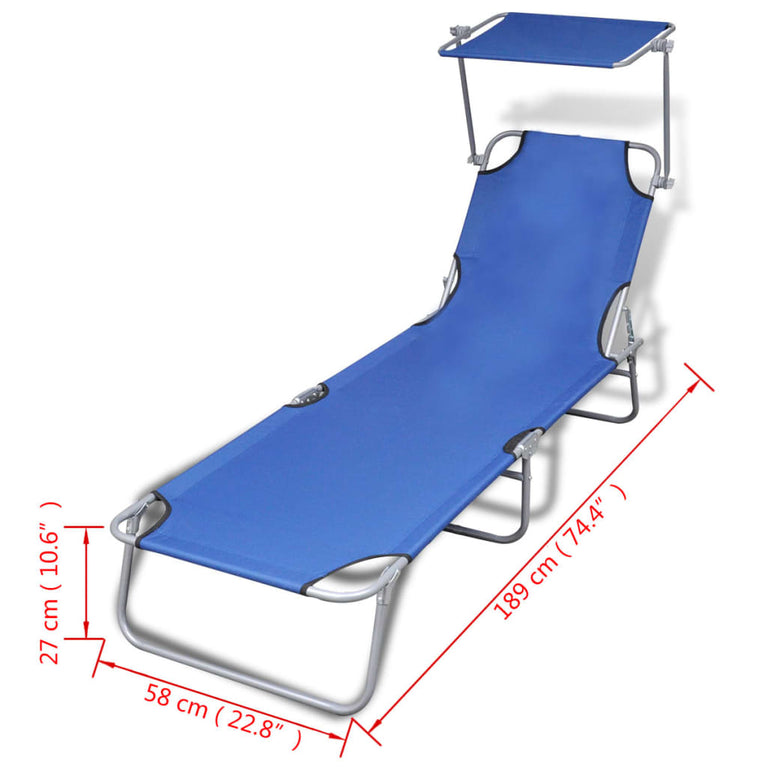 Ligbed inklapbaar met luifel staal en stof blauw MeubelReus