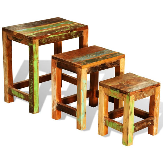 3-delige Bijzettafeltjesset vintage stijl gerecycled hout MeubelReus