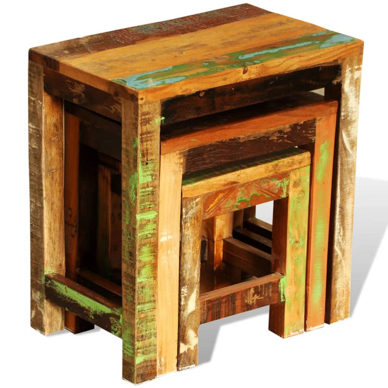 3-delige Bijzettafeltjesset vintage stijl gerecycled hout MeubelReus