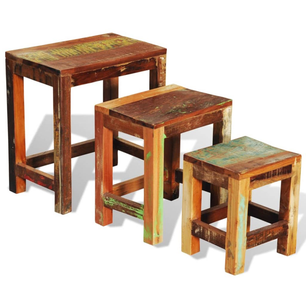 3-delige Bijzettafeltjesset vintage stijl gerecycled hout MeubelReus