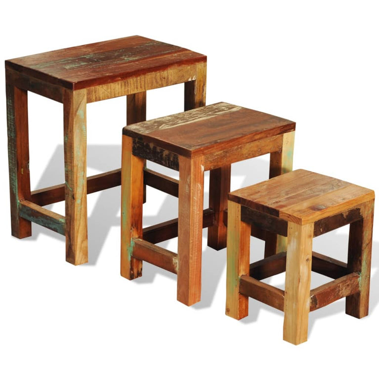 3-delige Bijzettafeltjesset vintage stijl gerecycled hout MeubelReus