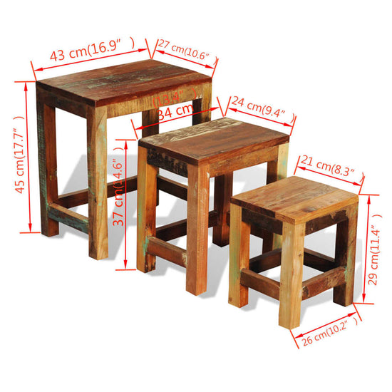 3-delige Bijzettafeltjesset vintage stijl gerecycled hout MeubelReus