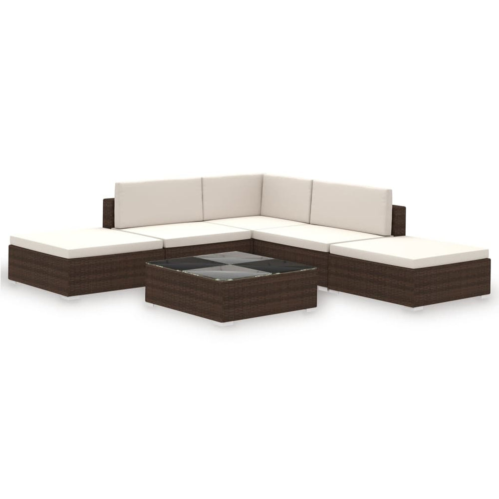 6-delige Loungeset met kussens poly rattan bruin MeubelReus