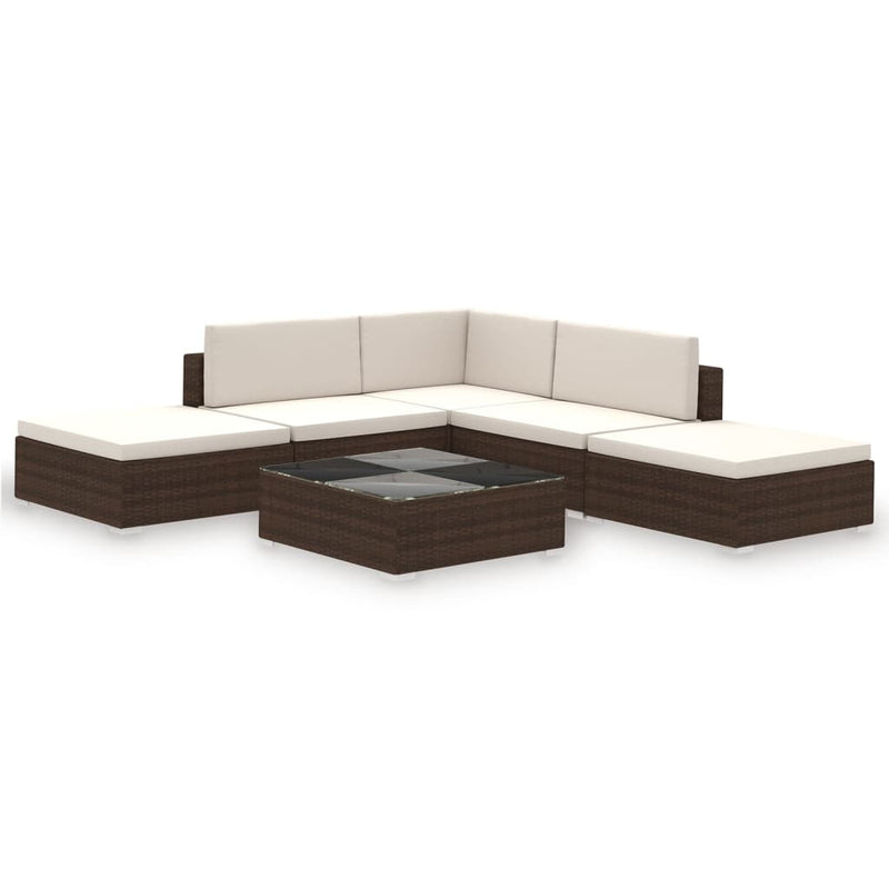 6-delige Loungeset met kussens poly rattan bruin MeubelReus
