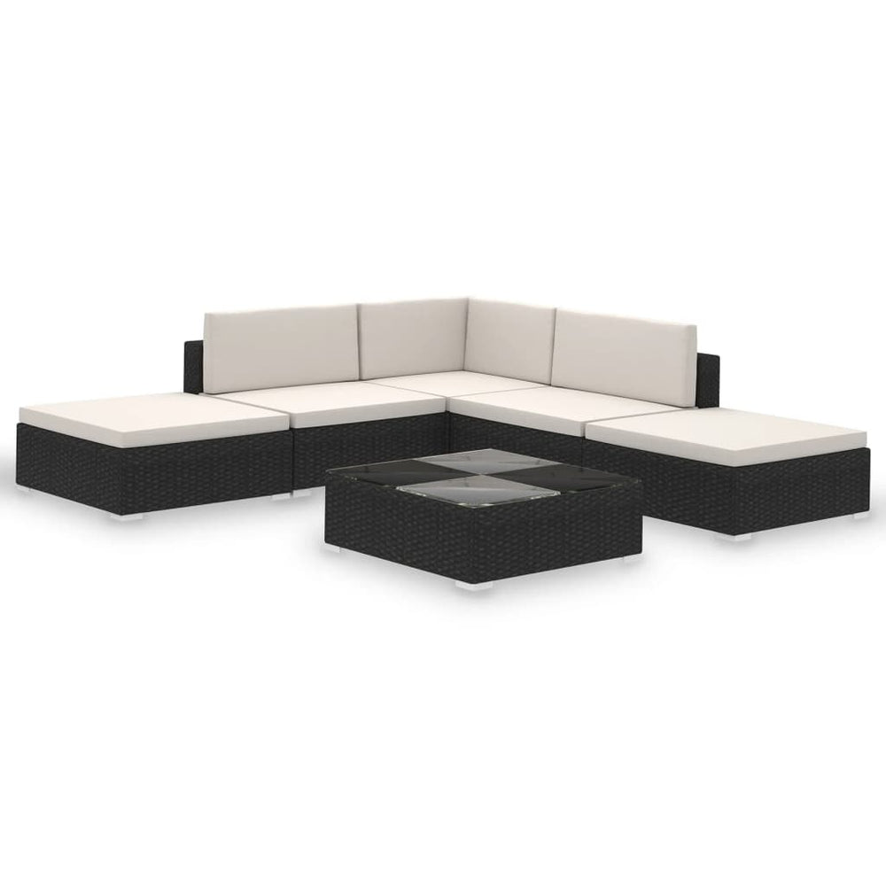 6-delige Loungeset met kussens poly rattan zwart MeubelReus