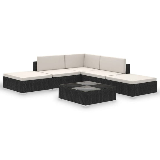 6-delige Loungeset met kussens poly rattan zwart MeubelReus