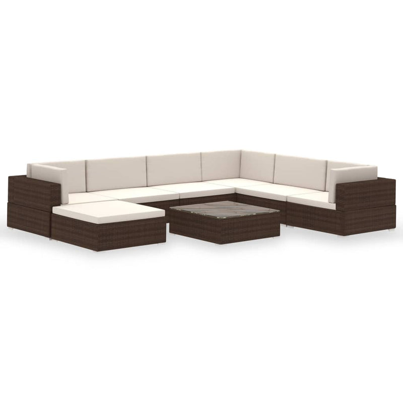 8-delige Loungeset met kussens poly rattan bruin 