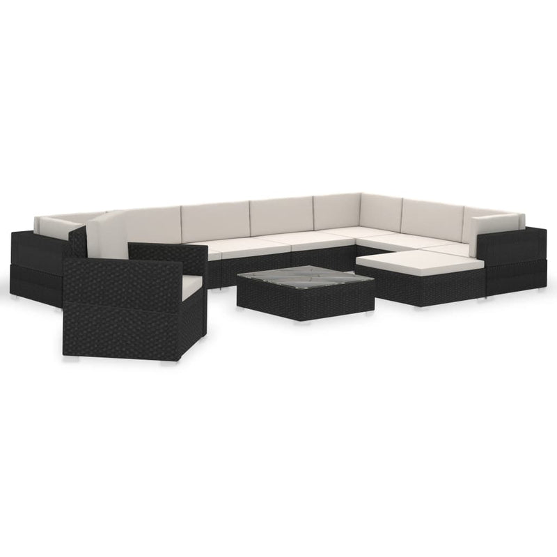 12-delige Loungeset met kussens poly rattan zwart MeubelReus