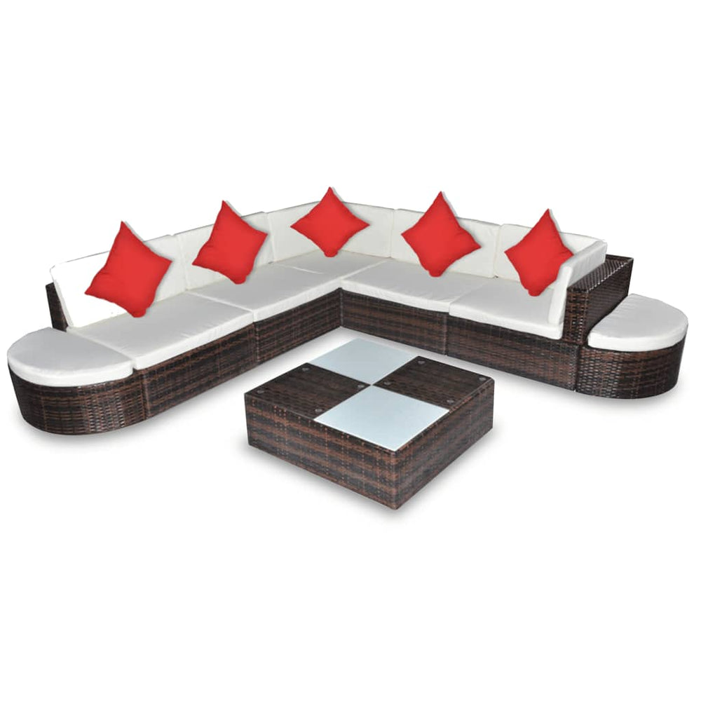 8-delige Loungeset met kussens poly rattan bruin 