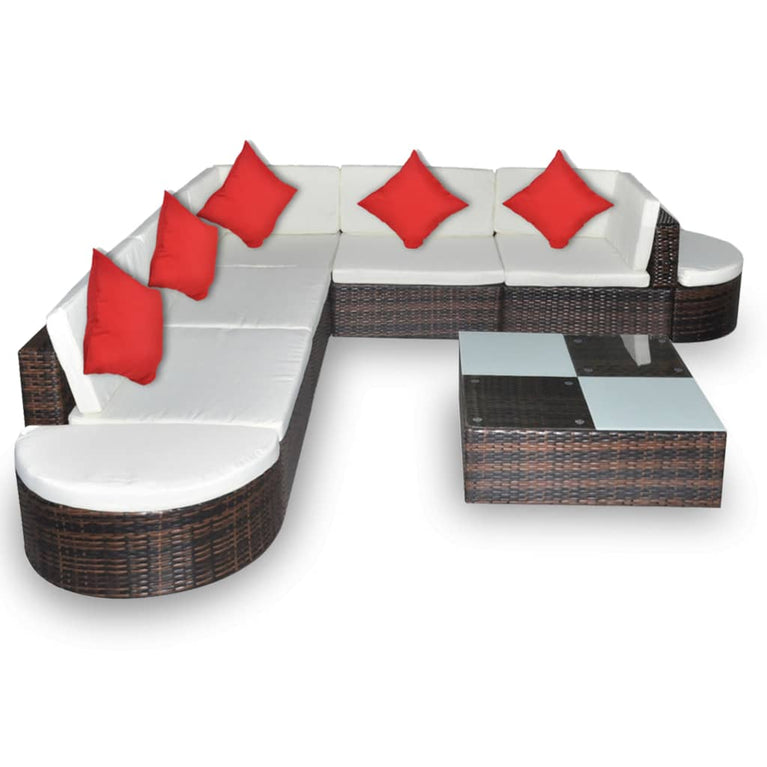 8-delige Loungeset met kussens poly rattan bruin 