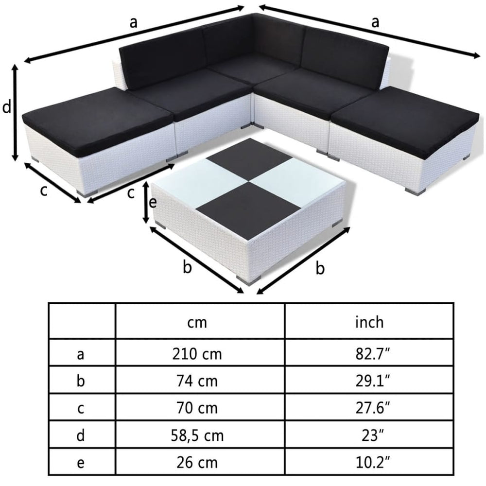 6-delige Loungeset met kussens poly rattan wit MeubelReus