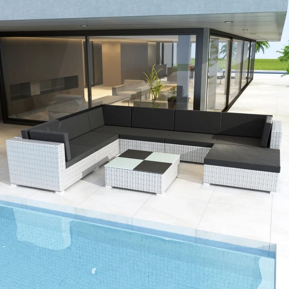 8-delige Loungeset met kussens poly rattan wit MeubelReus