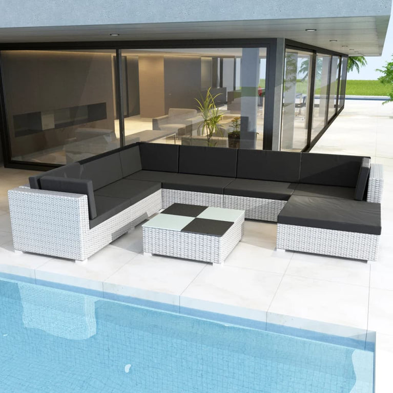 8-delige Loungeset met kussens poly rattan wit MeubelReus