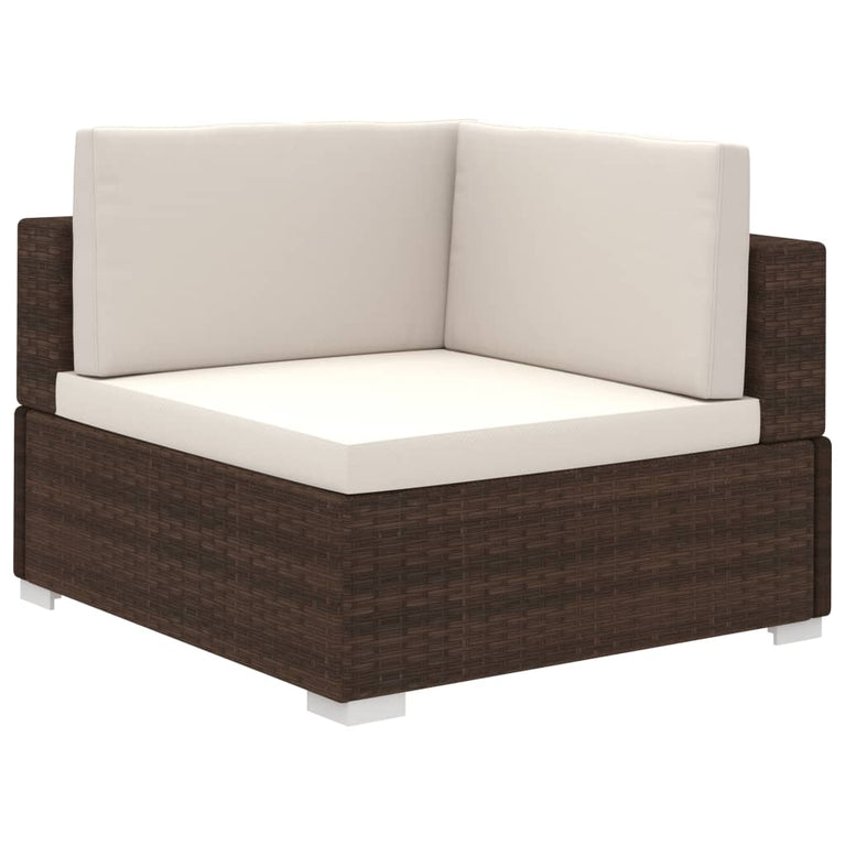 6-delige Loungeset met kussens poly rattan bruin