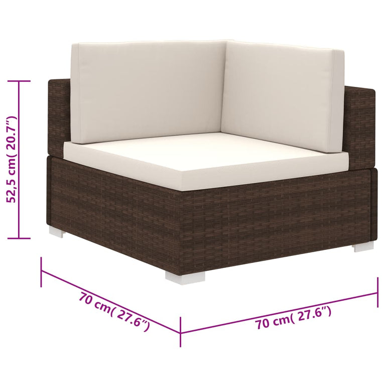 6-delige Loungeset met kussens poly rattan bruin