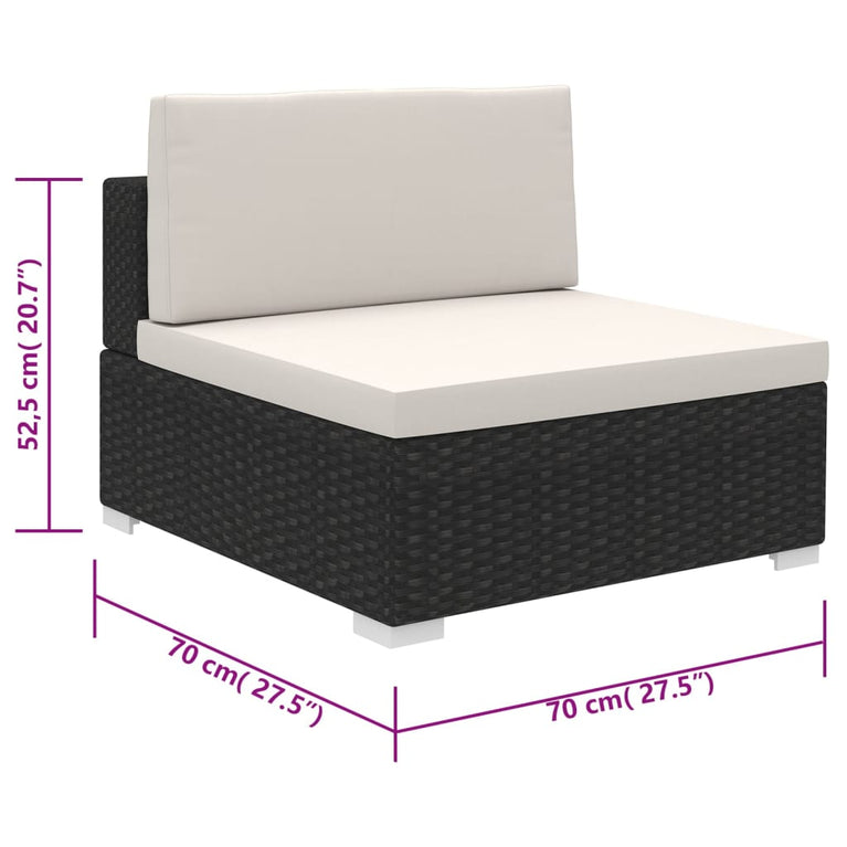 6-delige Loungeset met kussens poly rattan zwart