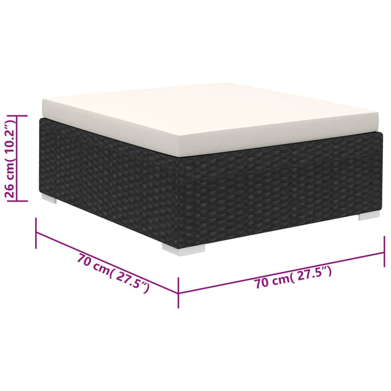 6-delige Loungeset met kussens poly rattan zwart