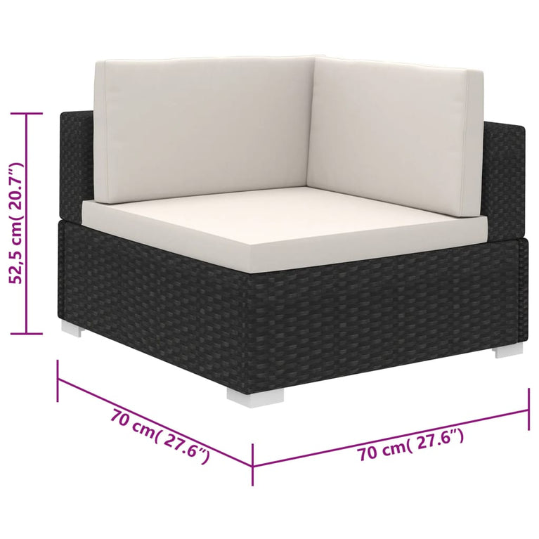 6-delige Loungeset met kussens poly rattan zwart