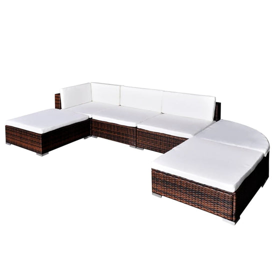 6-delige Loungeset met kussens poly rattan bruin MeubelReus