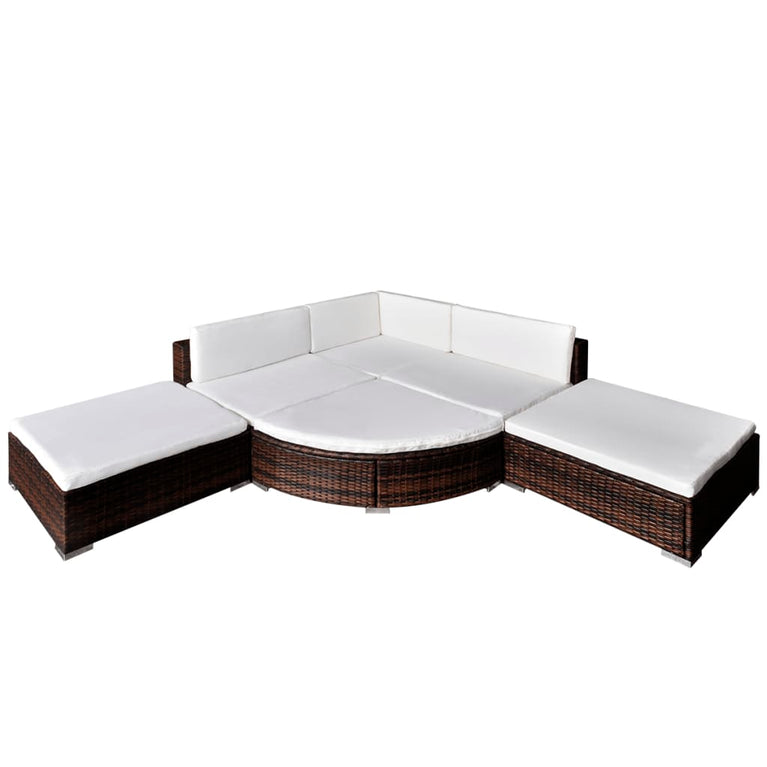 6-delige Loungeset met kussens poly rattan bruin MeubelReus