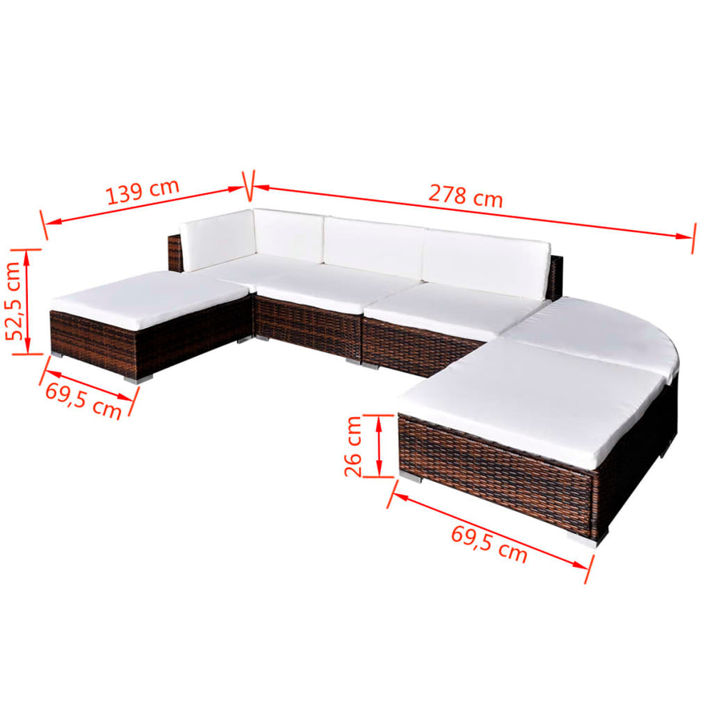 6-delige Loungeset met kussens poly rattan bruin MeubelReus