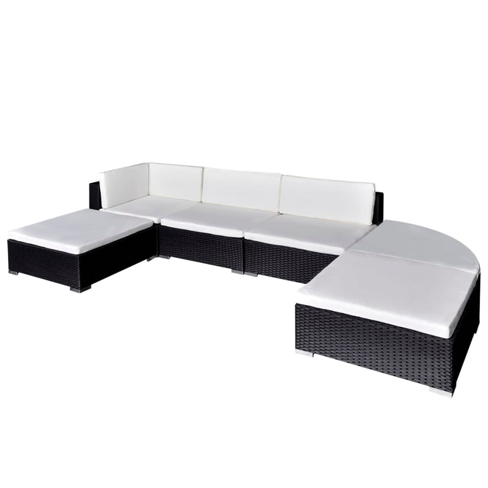 6-delige Loungeset met kussens poly rattan zwart MeubelReus