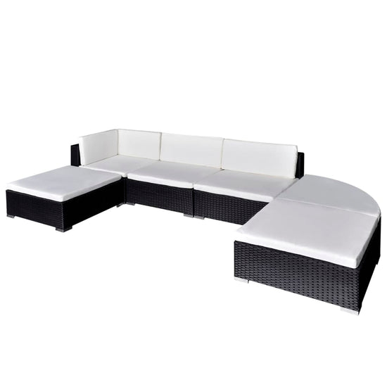 6-delige Loungeset met kussens poly rattan zwart MeubelReus