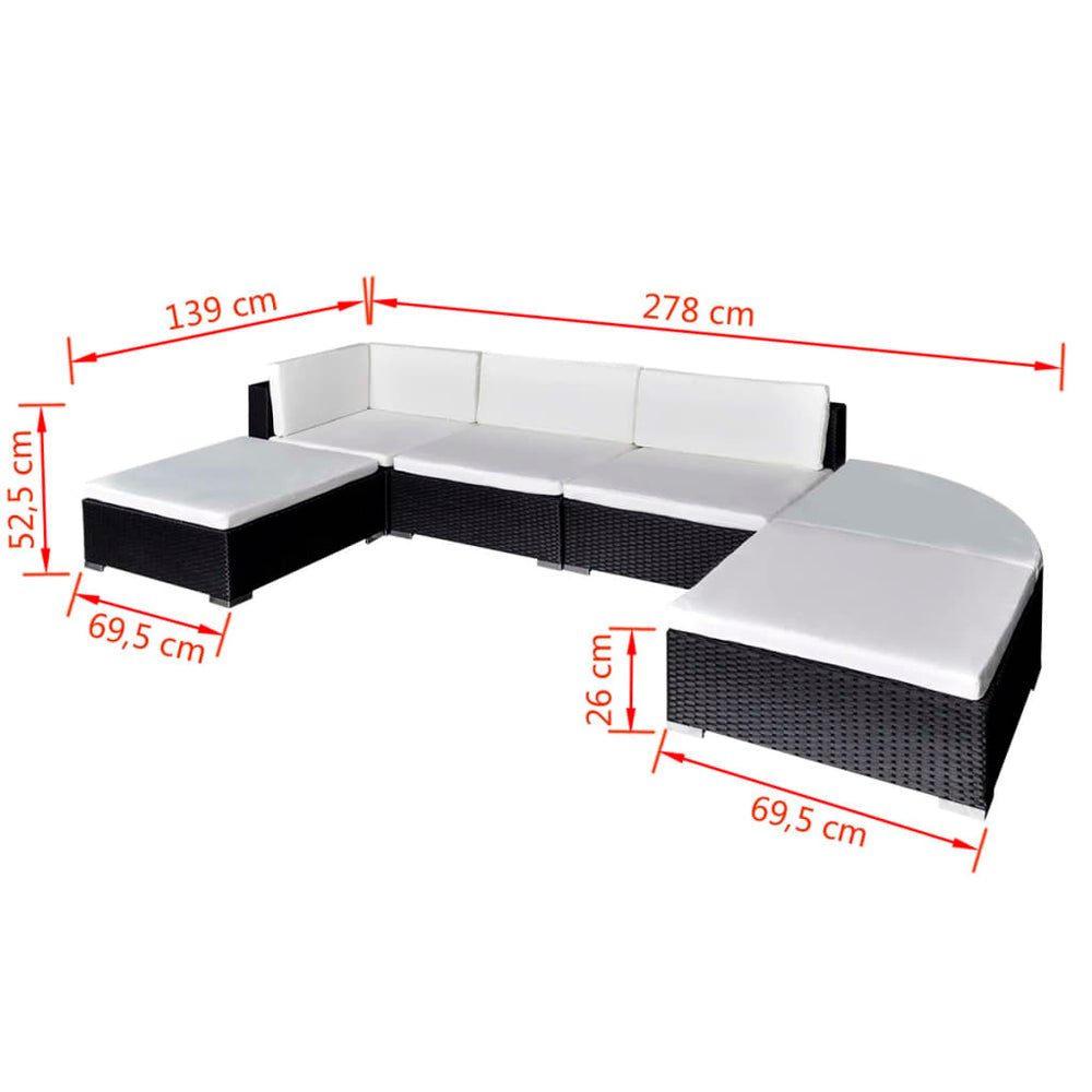 6-delige Loungeset met kussens poly rattan zwart MeubelReus