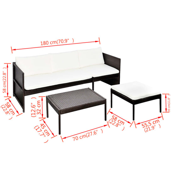 3-delige Loungeset met kussens poly rattan bruin MeubelReus