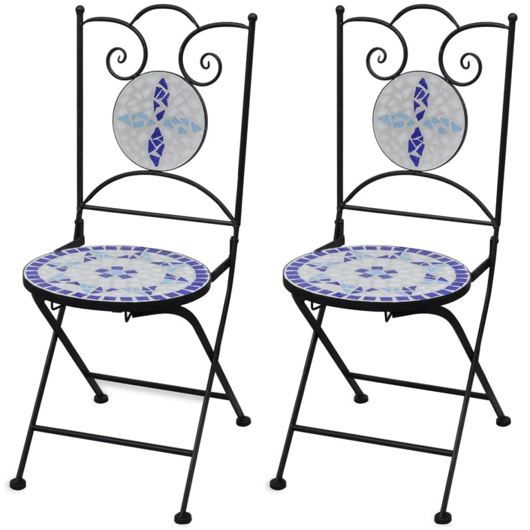 Bistrostoelen inklapbaar 2 st keramiek blauw en wit