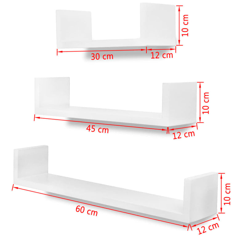 3 st Wandschappen U-vormig MDF wit MeubelReus