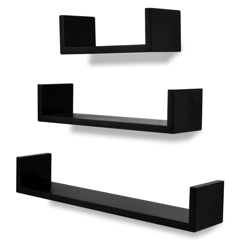 3 st Wandschappen U-vormig MDF zwart MeubelReus