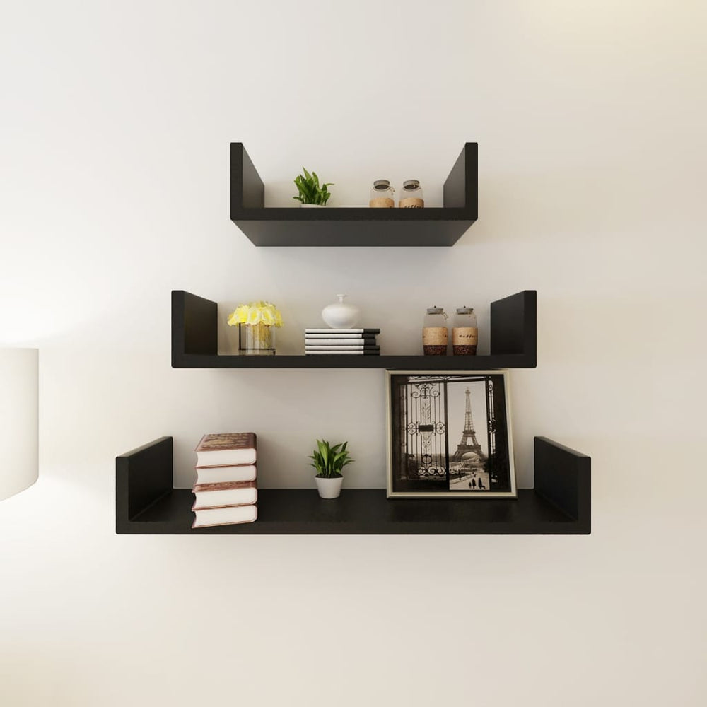 3 st Wandschappen U-vormig MDF zwart MeubelReus