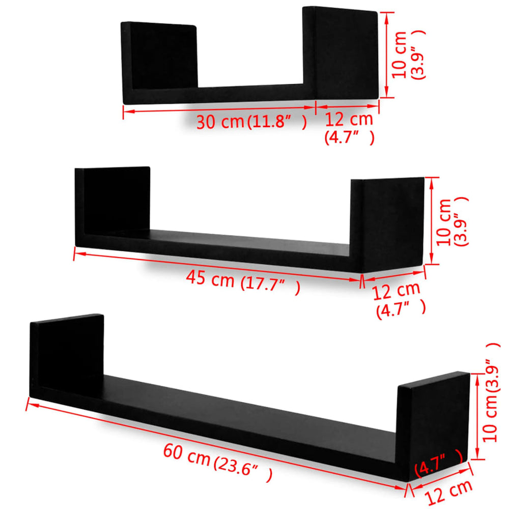 3 st Wandschappen U-vormig MDF zwart MeubelReus