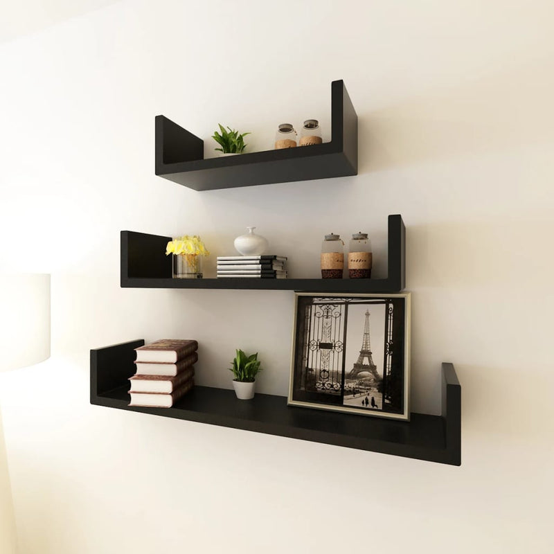 3 st Wandschappen U-vormig MDF zwart MeubelReus