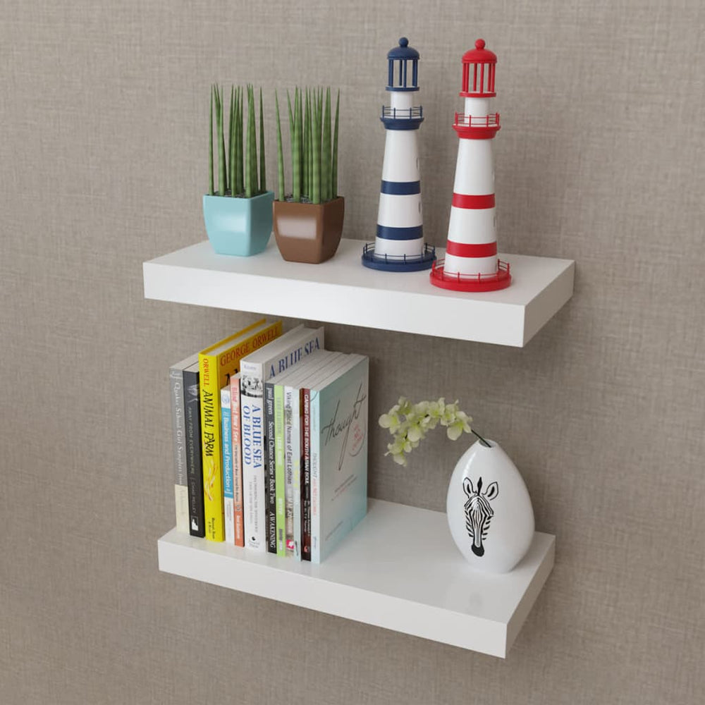 Wandplanken MDF zwevend voor boeken/dvd wit 2 st MeubelReus