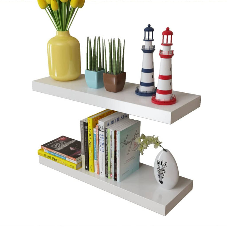Wandplanken MDF zwevend voor boeken/dvd wit 2 st MeubelReus