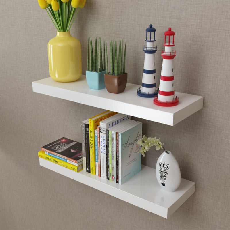 Wandplanken MDF zwevend voor boeken/dvd wit 2 st MeubelReus