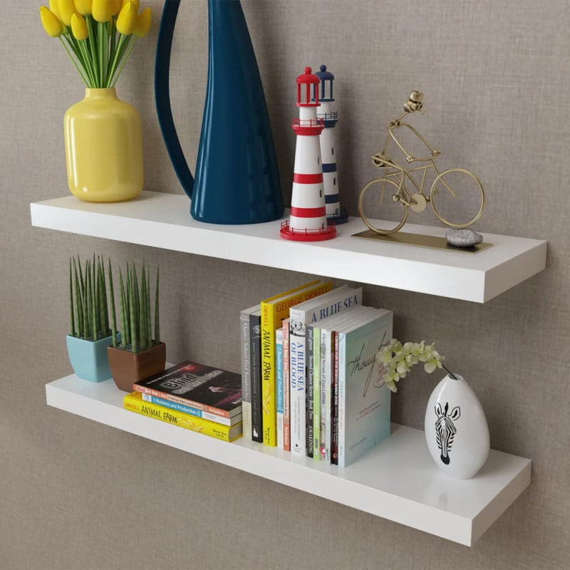 Wandplanken MDF zwevend voor boeken/dvd wit 2 st MeubelReus