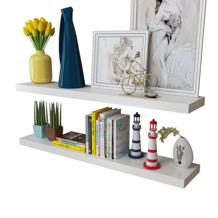 Wandplanken MDF zwevend voor boeken/dvd wit 2 st MeubelReus