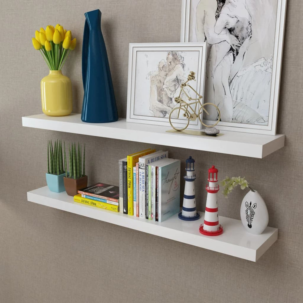 Wandplanken MDF zwevend voor boeken/dvd wit 2 st MeubelReus