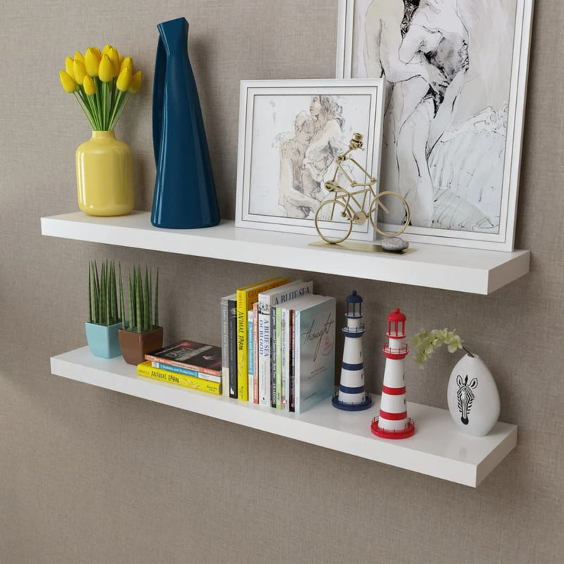 Wandplanken MDF zwevend voor boeken/dvd wit 2 st MeubelReus