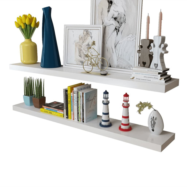 Wandplanken MDF zwevend voor boeken/dvd wit 2 st MeubelReus