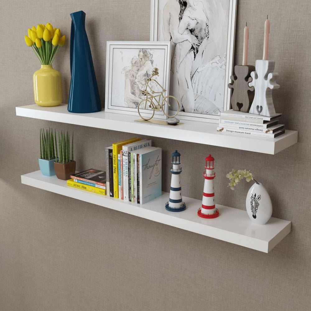 Wandplanken MDF zwevend voor boeken/dvd wit 2 st MeubelReus