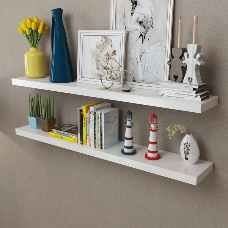 Wandplanken MDF zwevend voor boeken/dvd wit 2 st MeubelReus